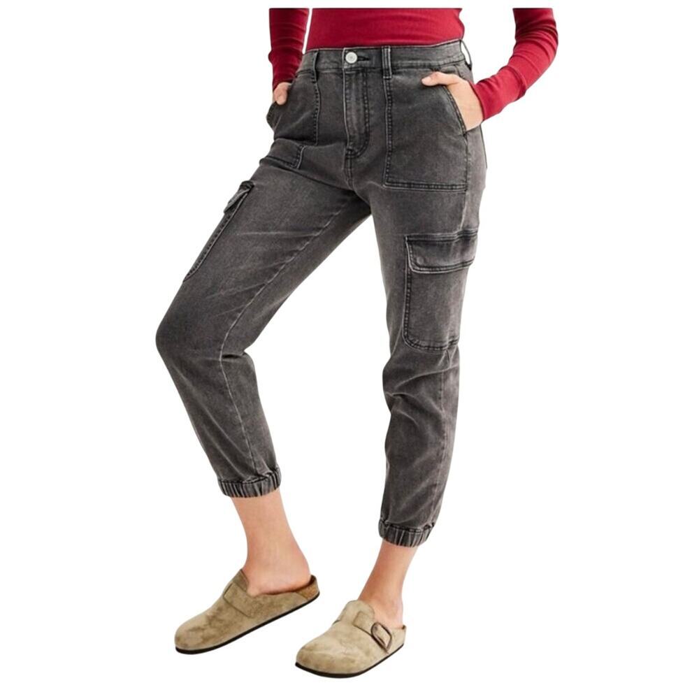 Black Denim Cargo Jogger Pants Utility Y2K Grunge Streetwear Size Medium